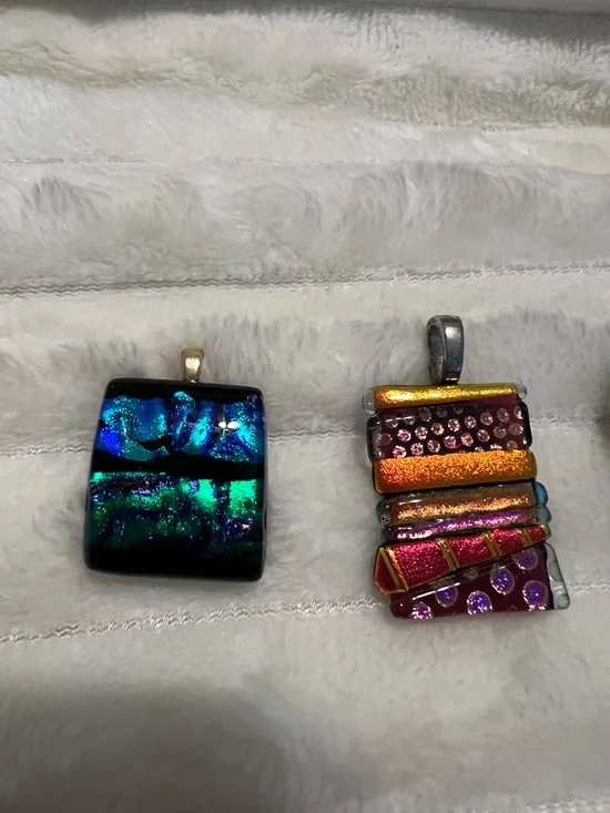 Handmade Dichroic Glass Pendants - Multicolor Set of 3 - Picture 3 of 4